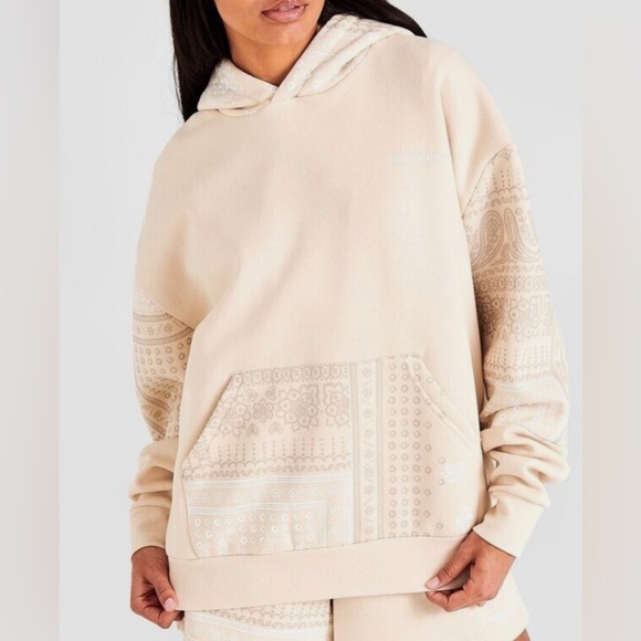 SUPPLY & DEMAND Paisley Hoodie - Cream/Tan, Boyfriend Fit, Sz M, Used Condition - Picture 1 of 5